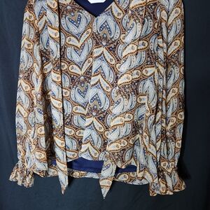 LC Lauren Conrad Blue and Brown Paisley Blouse